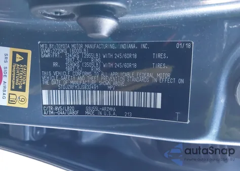 2018 Toyota Highlander Xle из США, поврежденный, VIN 5TDJZRFH3JS832491